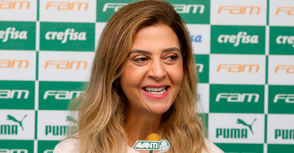 Leila Pereira durante coletiva de imprensa (Foto: Cesar Greco/Palmeiras)