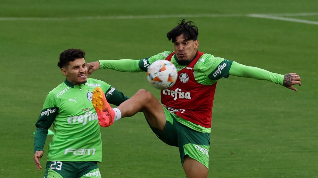 Raphael Veiga e Gustavo Gómez. Foto: Cesar Greco