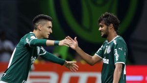 Scarpa e Atuesta, do Palmeiras. Foto: Cesar Greco