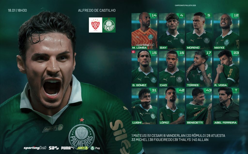 Escalação Noroeste x Palmeiras. Foto: Reprodução X