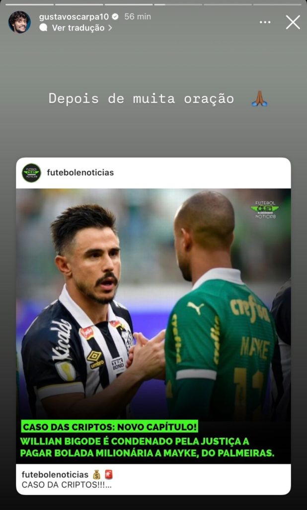 Scarpa mandando recado para Willian Bigode. Reprodução Instagram
