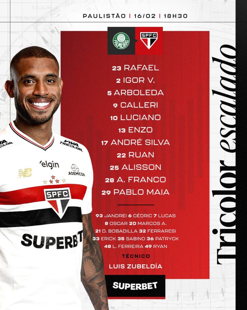 Escalação do São Paulo. Reprodução X