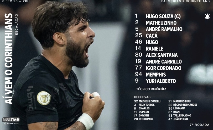Escalação Corinthians. Reprodução X