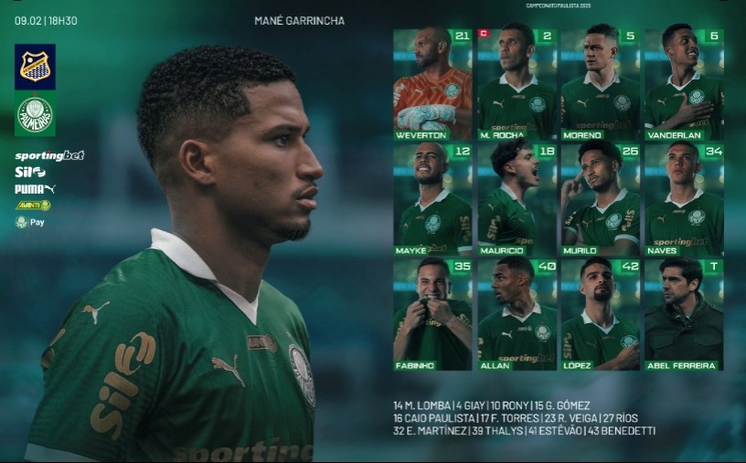Escalação do Palmeiras. Reprodução X