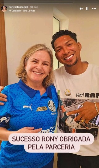 Nutricionista do Palmeiras se despede de Rony. Reprodução Instagram