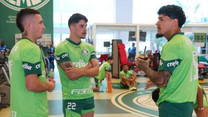 Gómez, Aníbal e Piquerez. Foto: Cesar Greco/Palmeiras